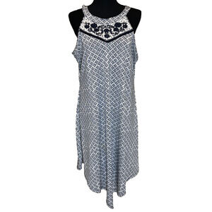 Boho Paisley Embroidered Halter Dress Blue & White sz XL Coastal travel career